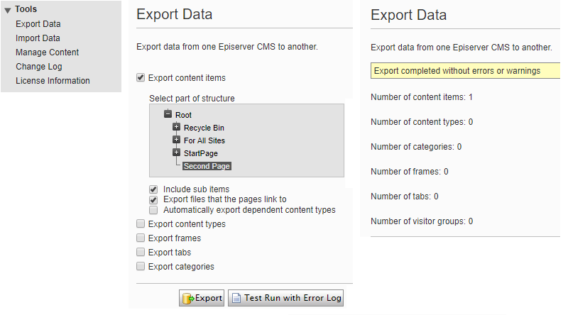 Episerver exporting data